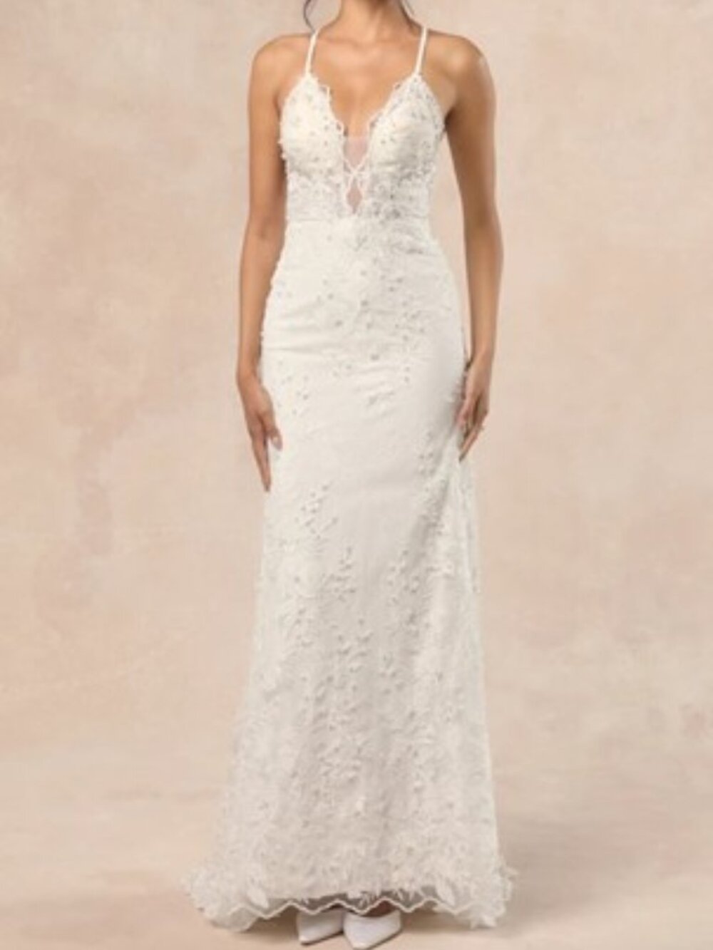 NWT Lulus Enchanting Eternity Ivory Pearl Lace-Up Backless Dress Size 8 (Med)